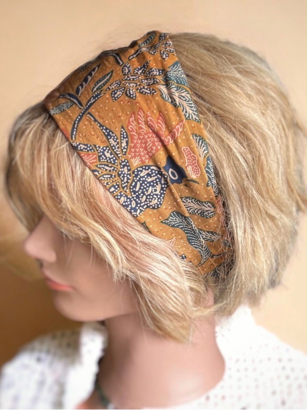 Handmade in France — Indian Printed Cotton Floral Wide Headband - Like New
